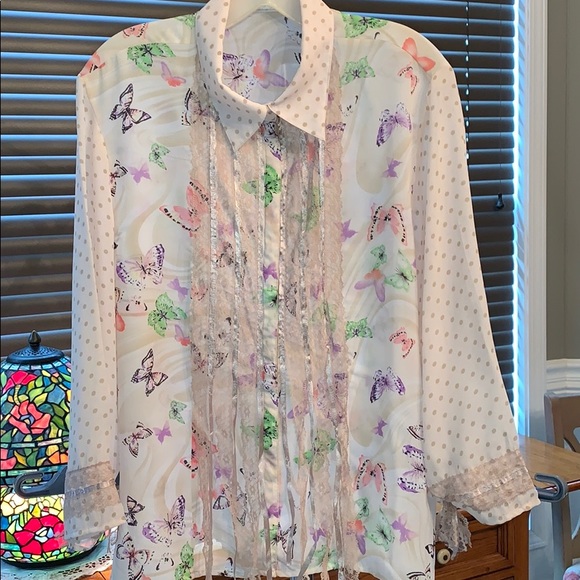 Jaipur Tops - Jaipur Sheer Snap Up Boise Size XL Butterflies EUC (Fits 14)